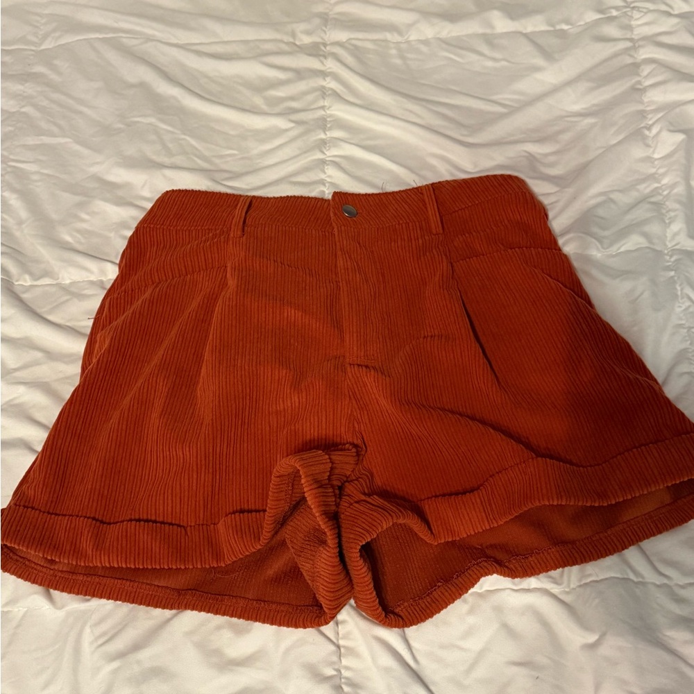 HYFVE Women's High Waist Rust Corduroy Shorts